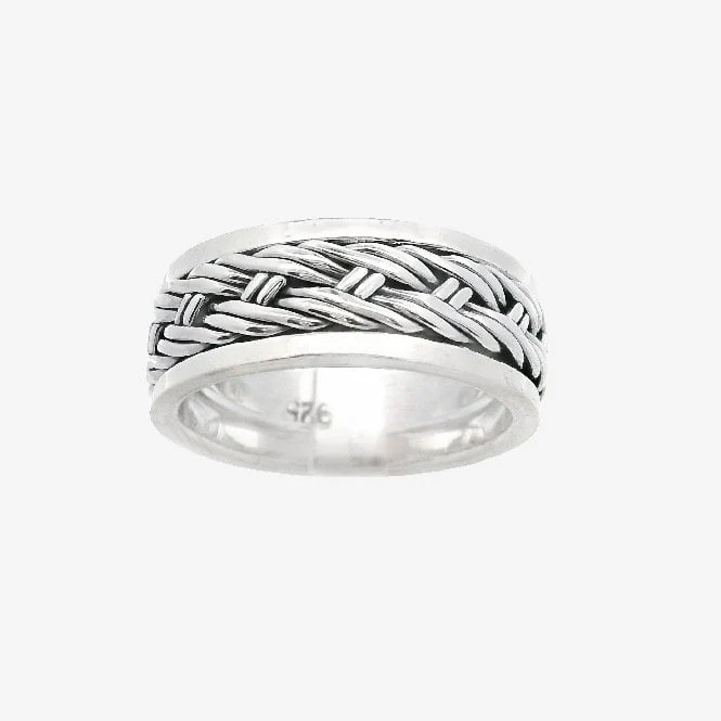 Oxidised Silver Blackened Plaited Ring, Size 59