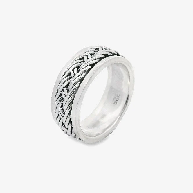 Oxidised Silver Blackened Plaited Ring, Size 59 - Image 2