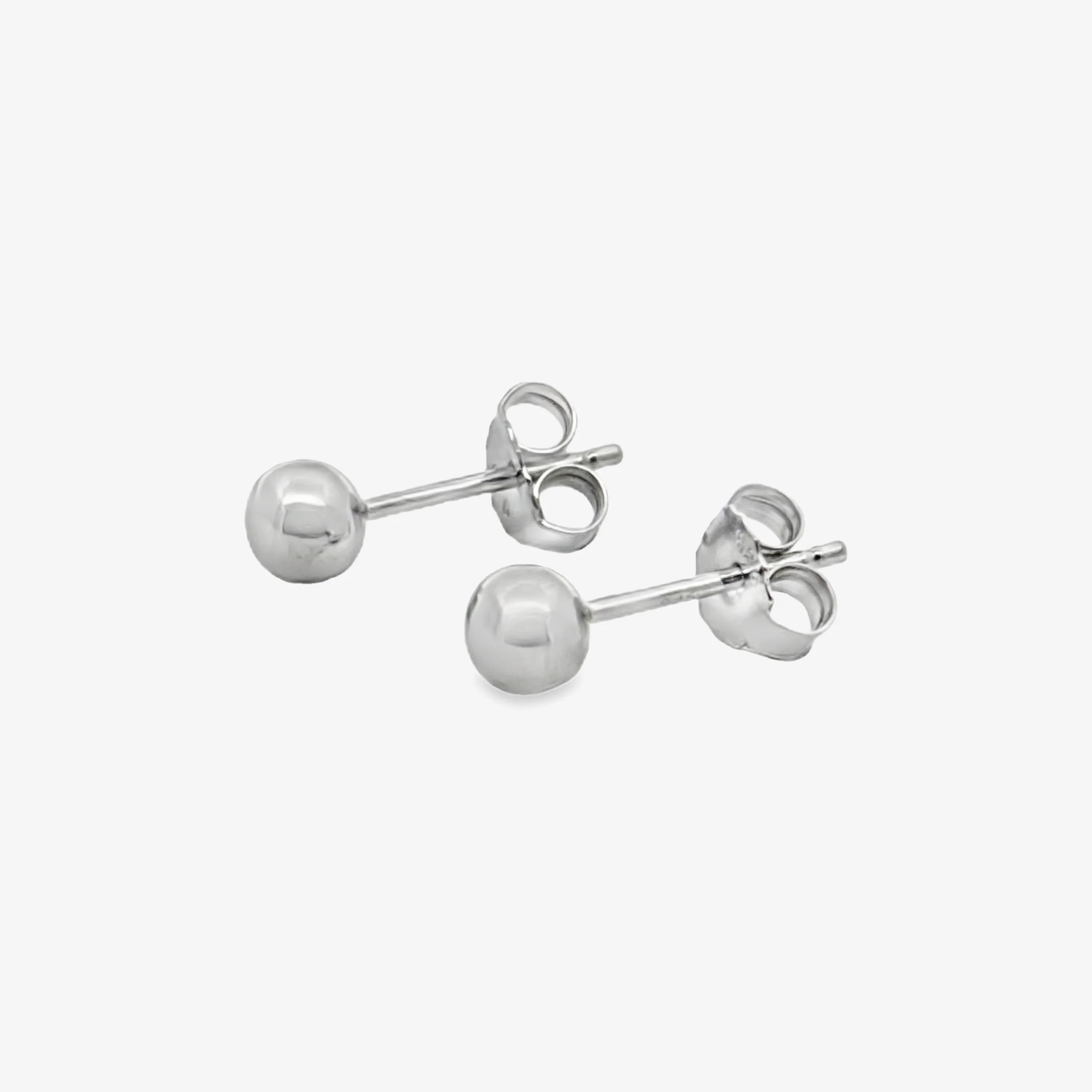 Rhodium Silver Ball Stud Earrings, 3mm