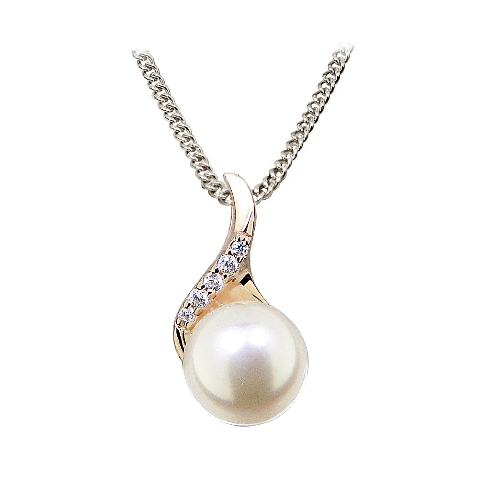 Rose Gold Vermeil, Pearl & CZ Twist Pendant Necklace