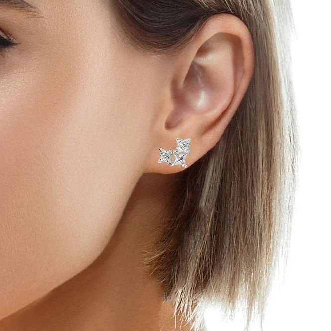 Silver 3 Star CZ Stud Earrings - Image 2