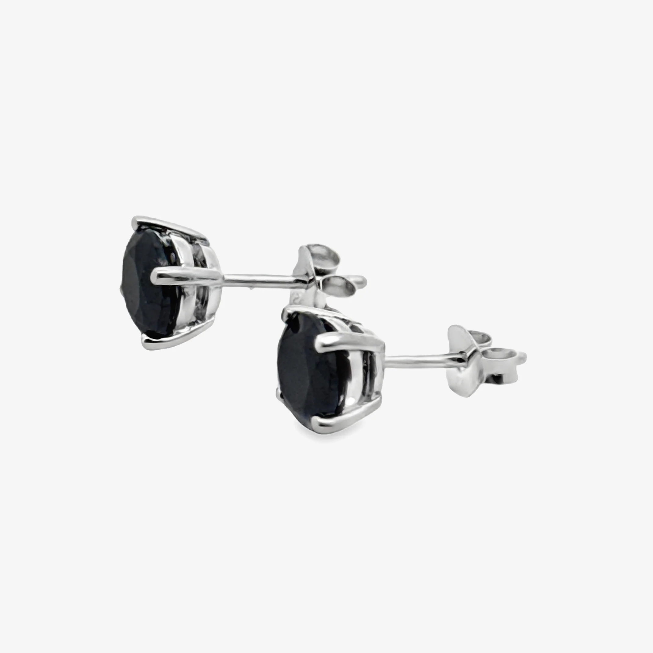 Silver 4-Claw Black Stone 3mm Stud Earrings