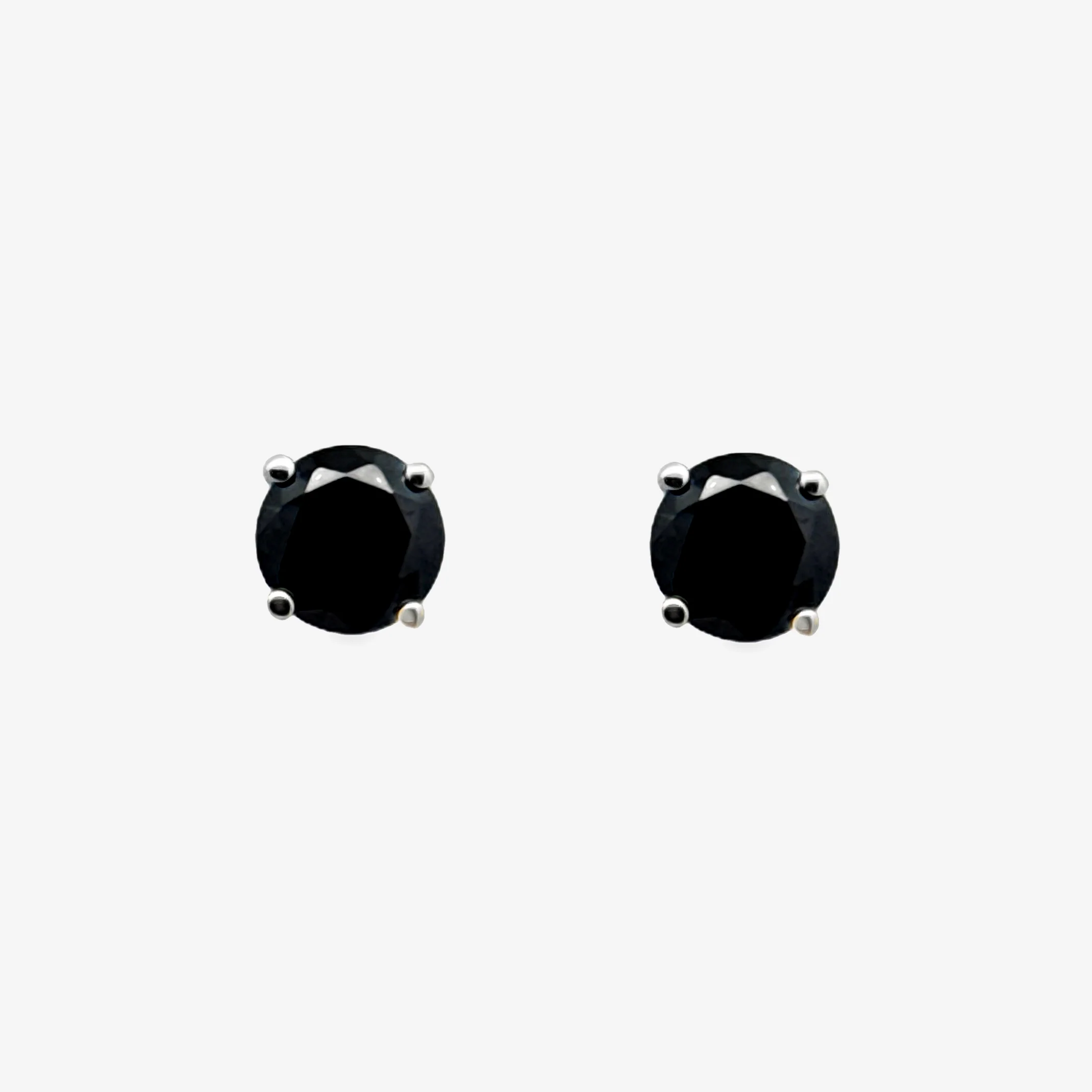 Silver 4-Claw Black Stone 3mm Stud Earrings - Image 2