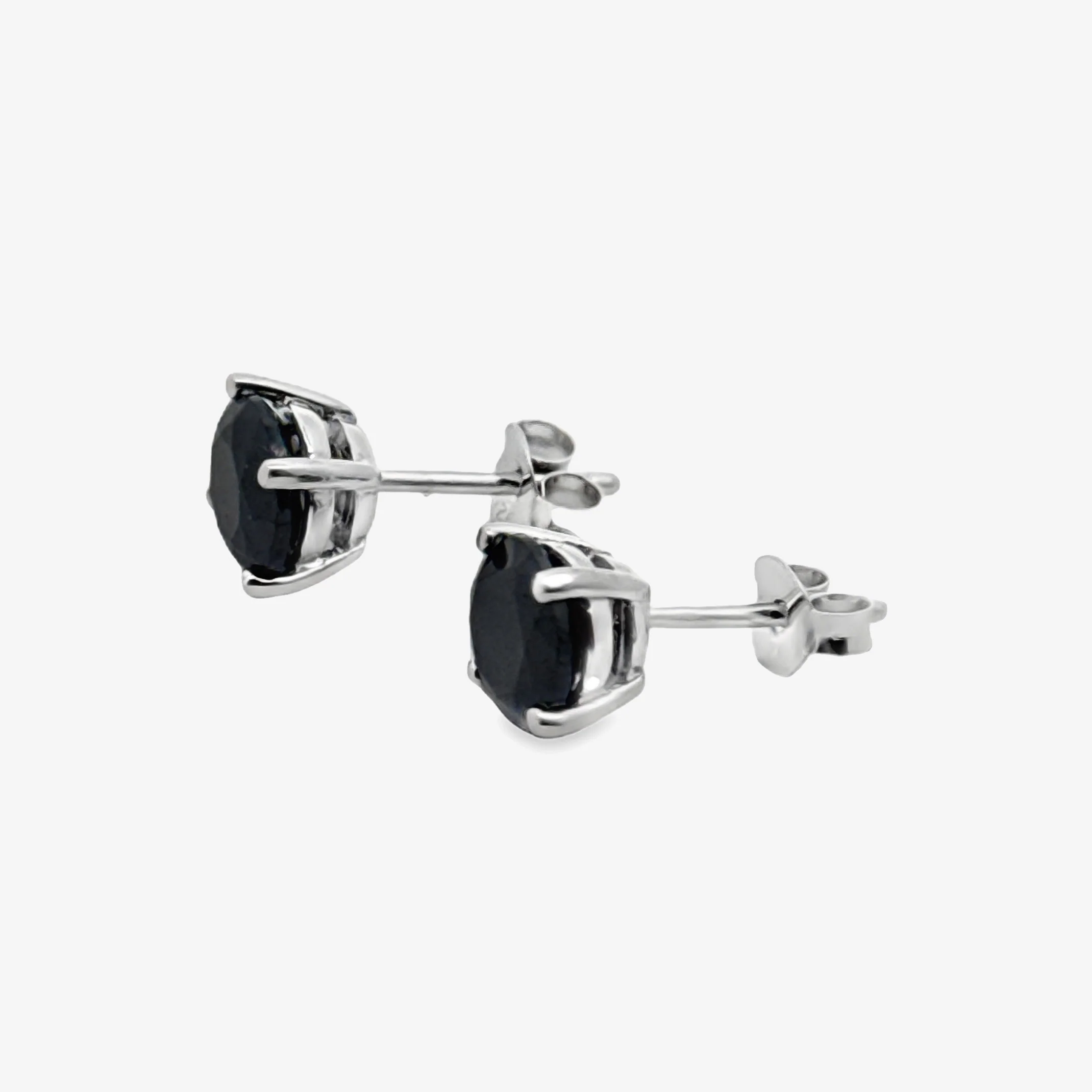 Silver 4-Claw Black Stone 5mm Stud Earrings