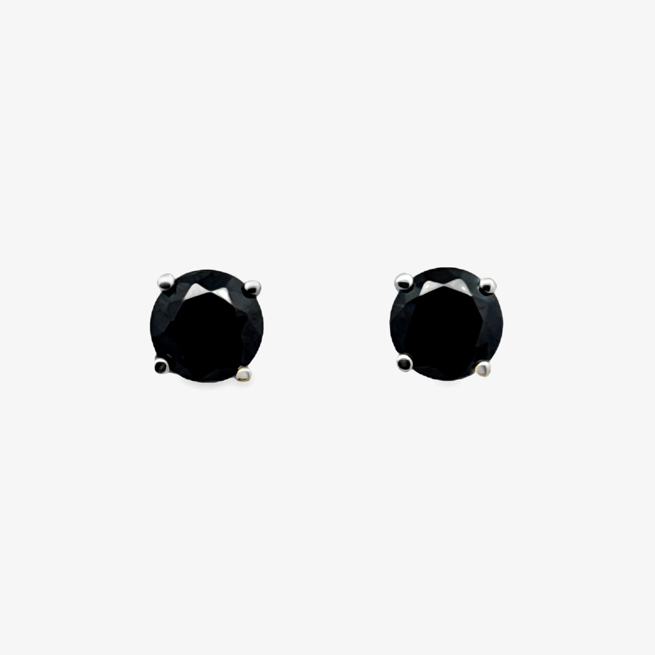 Silver 4-Claw Black Stone 7mm Stud Earrings - Image 2