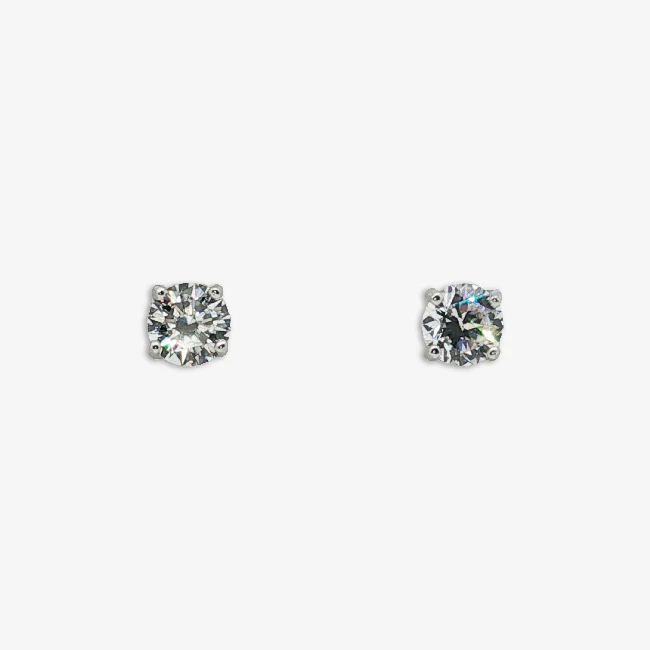 Silver 4-Claw Clear Stone 3mm Stud Earrings