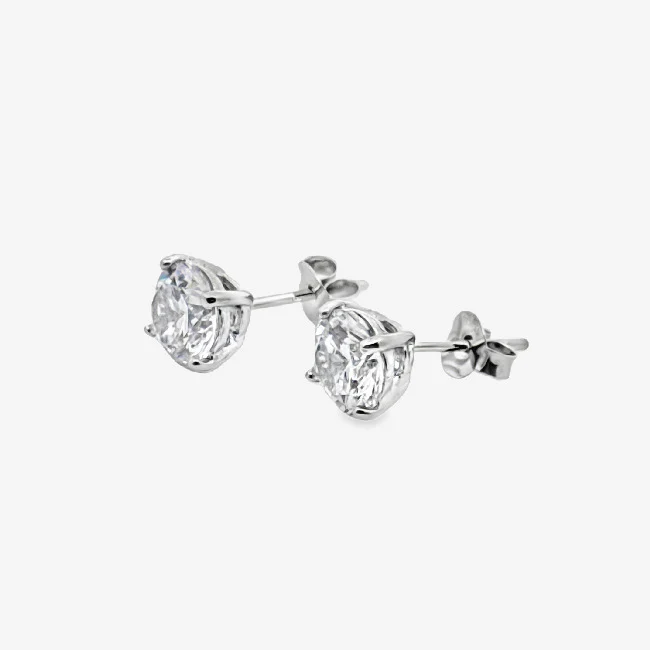 Silver 4-Claw Clear Stone 7mm Stud Earrings