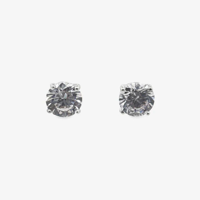 Silver 4-Claw Clear Stone 7mm Stud Earrings - Image 2