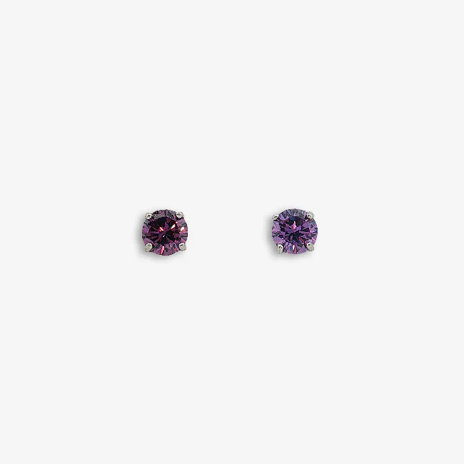 Silver 4-Claw Purple Stone 5mm Stud Earrings