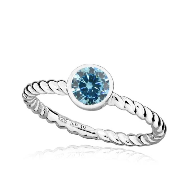 Silver and Aquamarine March Birthstone Ring, Size P