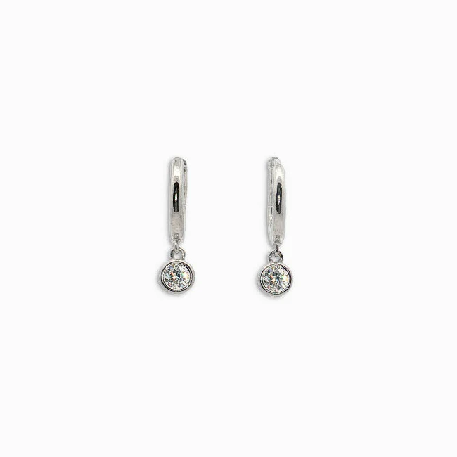 Silver & CZ 10mm Drop Hoop Earrings - Image 2