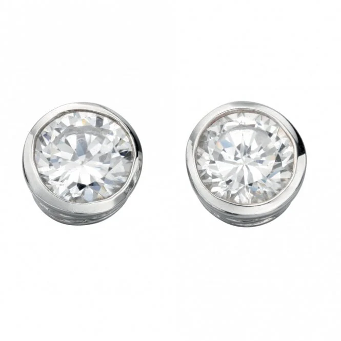 Silver and CZ 5mm Rubover Set Stud Earrings