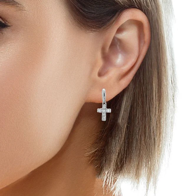 Silver & CZ Cross Pendant Drop Earrings - Image 2
