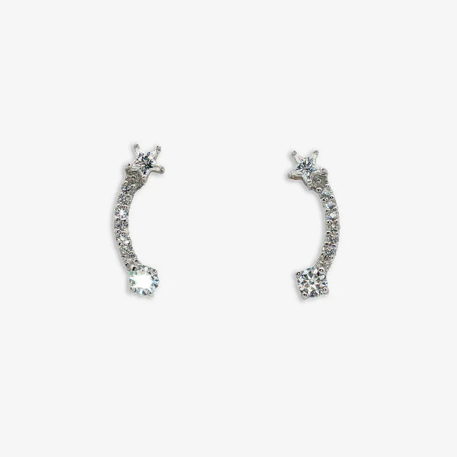 Silver & CZ Shooting Star Drop Earrings