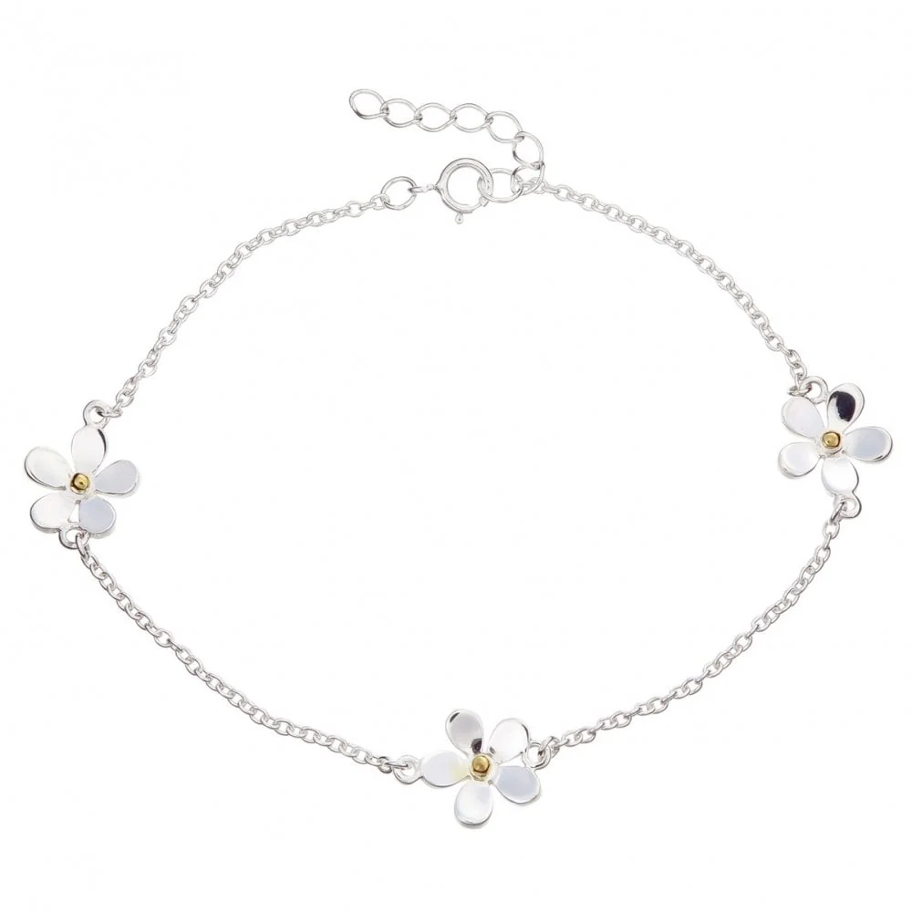 Silver & Gold 11mm Triple Daisy Chain Bracelet, 19cm