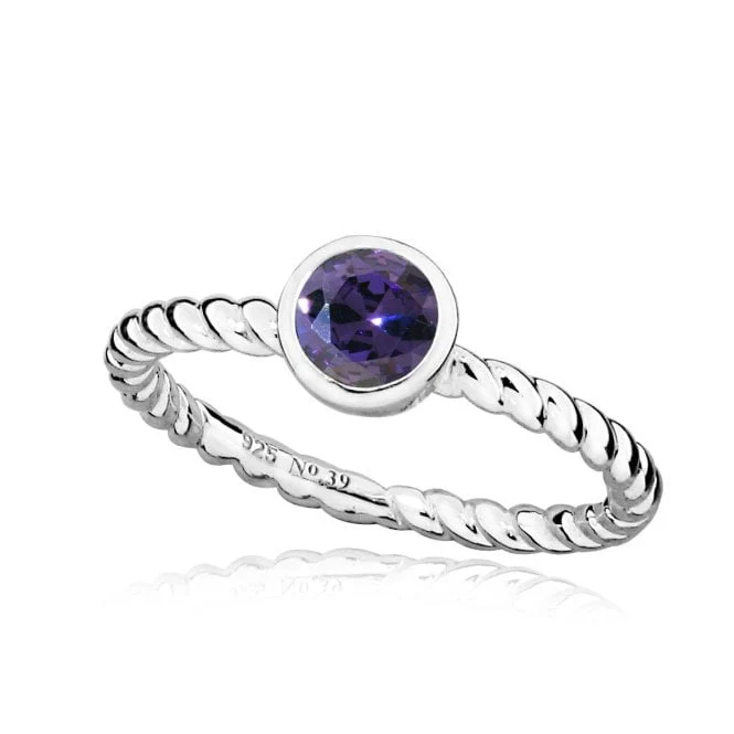 Silver and Purple Amethyst February Birthstone Ring, Size Q