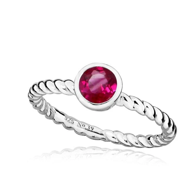 Silver and Ruby Red July Birthstone Ring, Size L