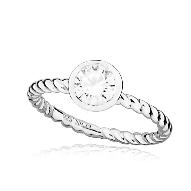 Silver and White April Birthstone Ring, Size K