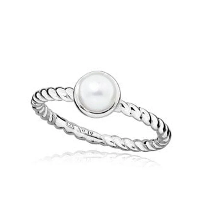 Silver and White Pearl June Birthstone Ring, Size L