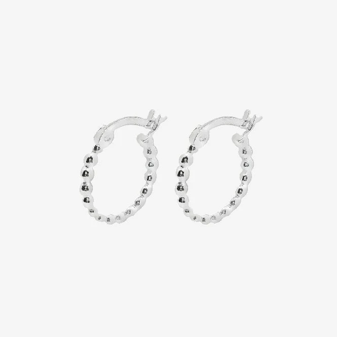 Silver Beaded Hoop Earrings, 15mm Small