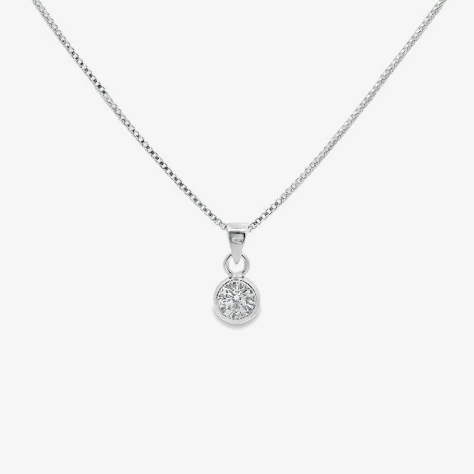 Silver & CZ 5mm Rubover Pendant Necklace