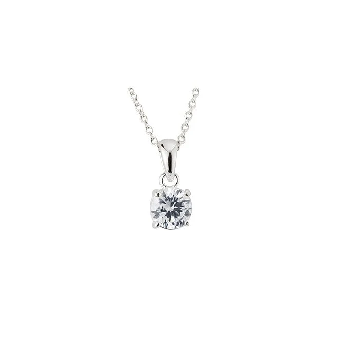 Silver & CZ 6mm Claw Set Pendant Necklace