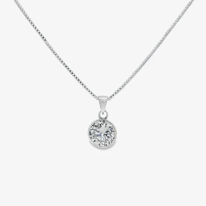 Silver & CZ 9mm Rubover Pendant Necklace