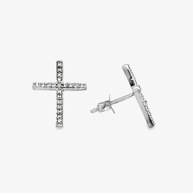 Silver & CZ Cross Stud Earrings