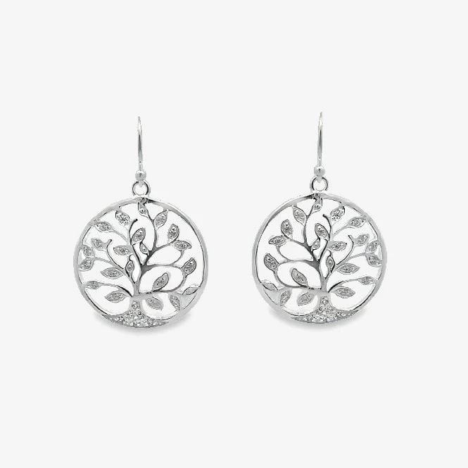 Silver & CZ Family Tree Drop Earrings