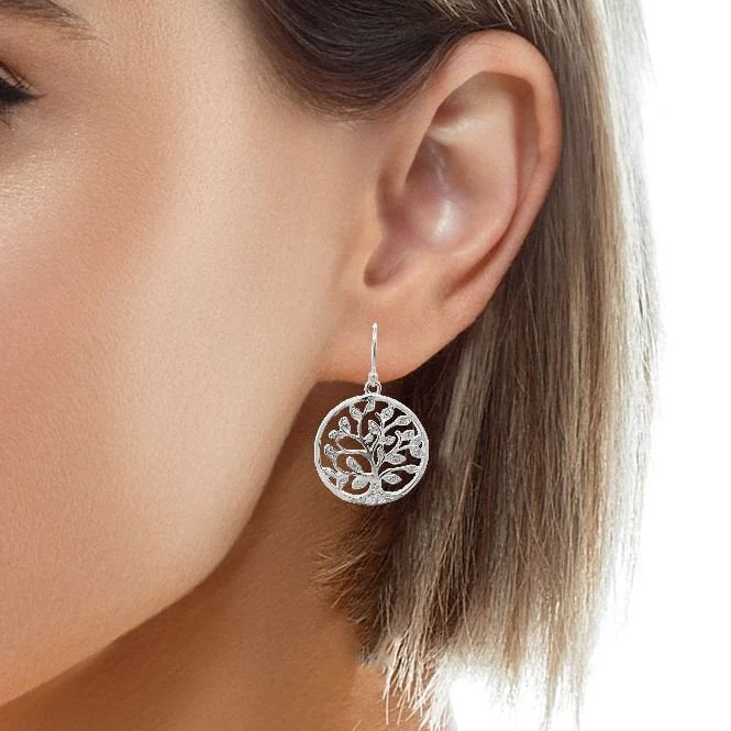 Silver & CZ Family Tree Drop Earrings - Image 2