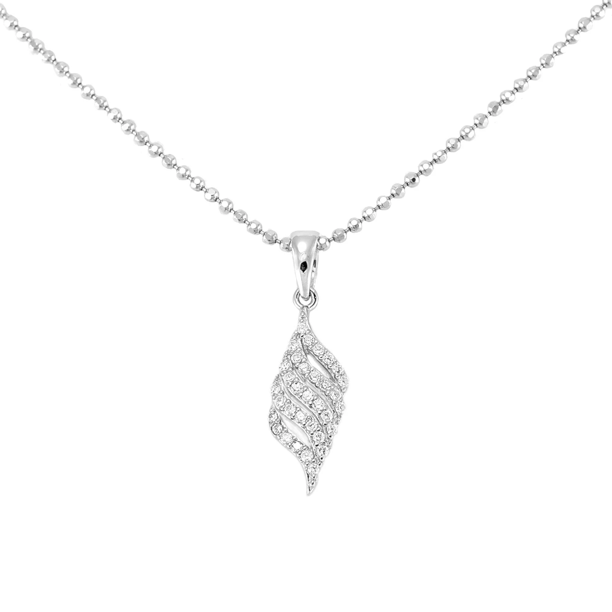 Silver & CZ Pave Leaf Pendant Necklace