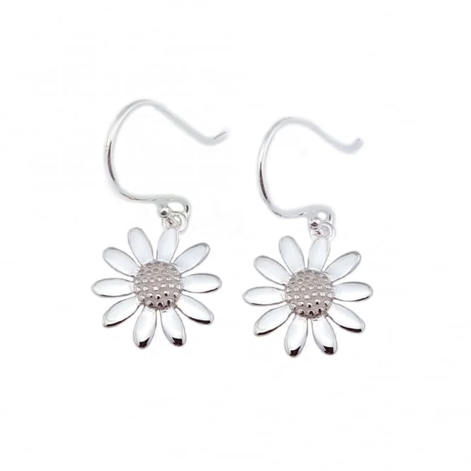 Silver Daisy Drop Earrings