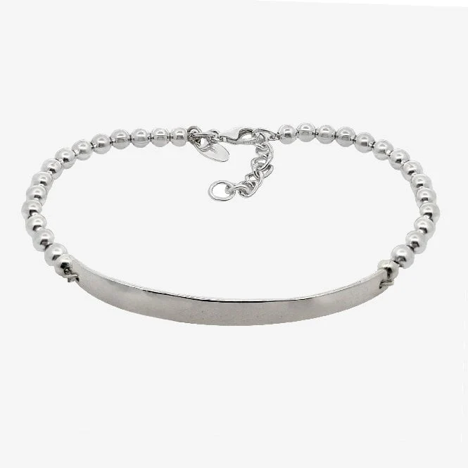Silver Engravable Half Plate Ball Bracelet