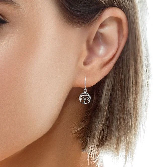 Silver Family Tree Drop Earrings - Image 2