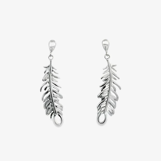 Silver Feather Drop Earrings