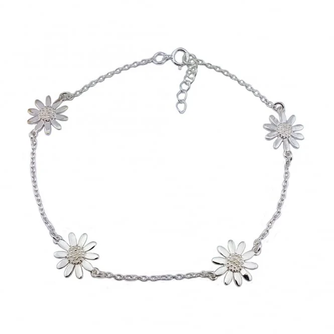 Silver Four Chain Daisy Bracelet, 19cm