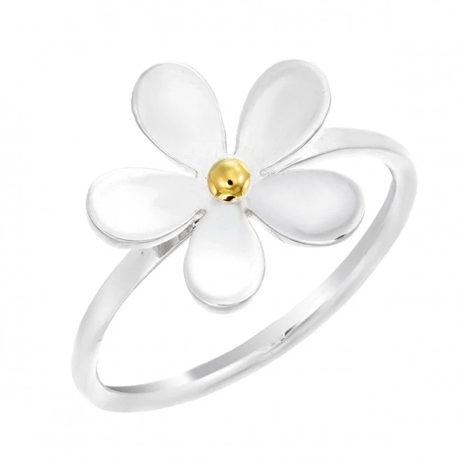 Silver & Gold 15mm Daisy Ring, Size L