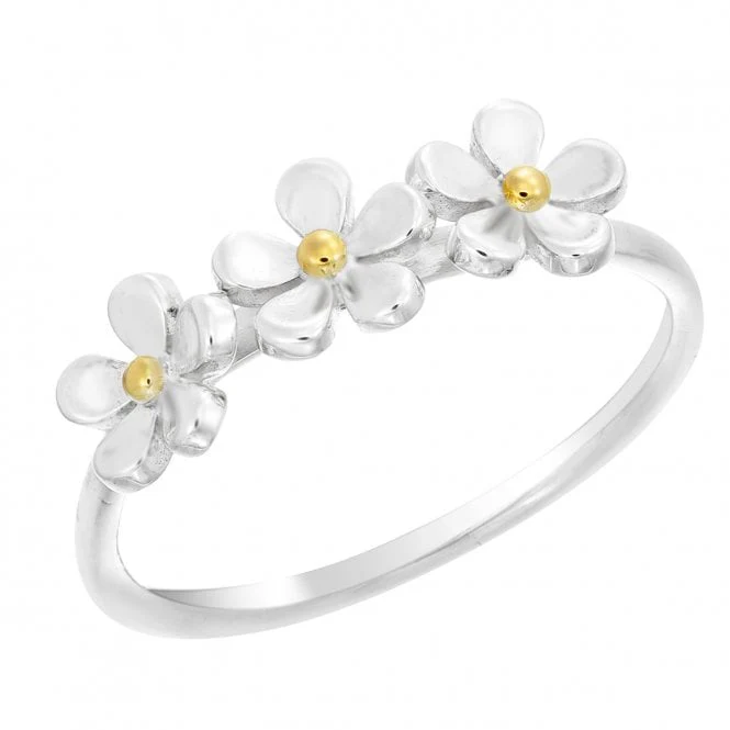Silver & Gold Triple Daisy Ring, Size P