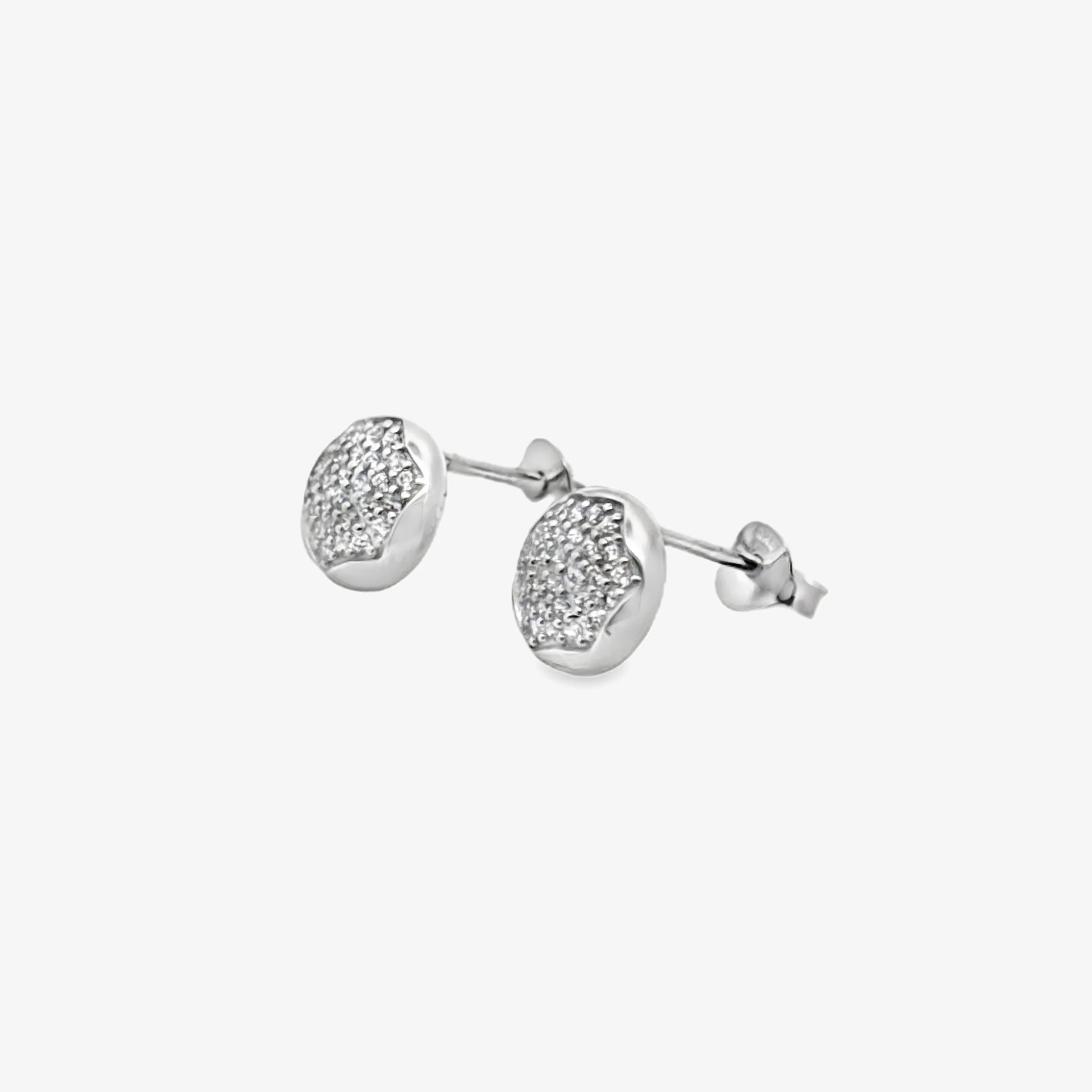 Silver Large Hexagon Pave Stud Earrings