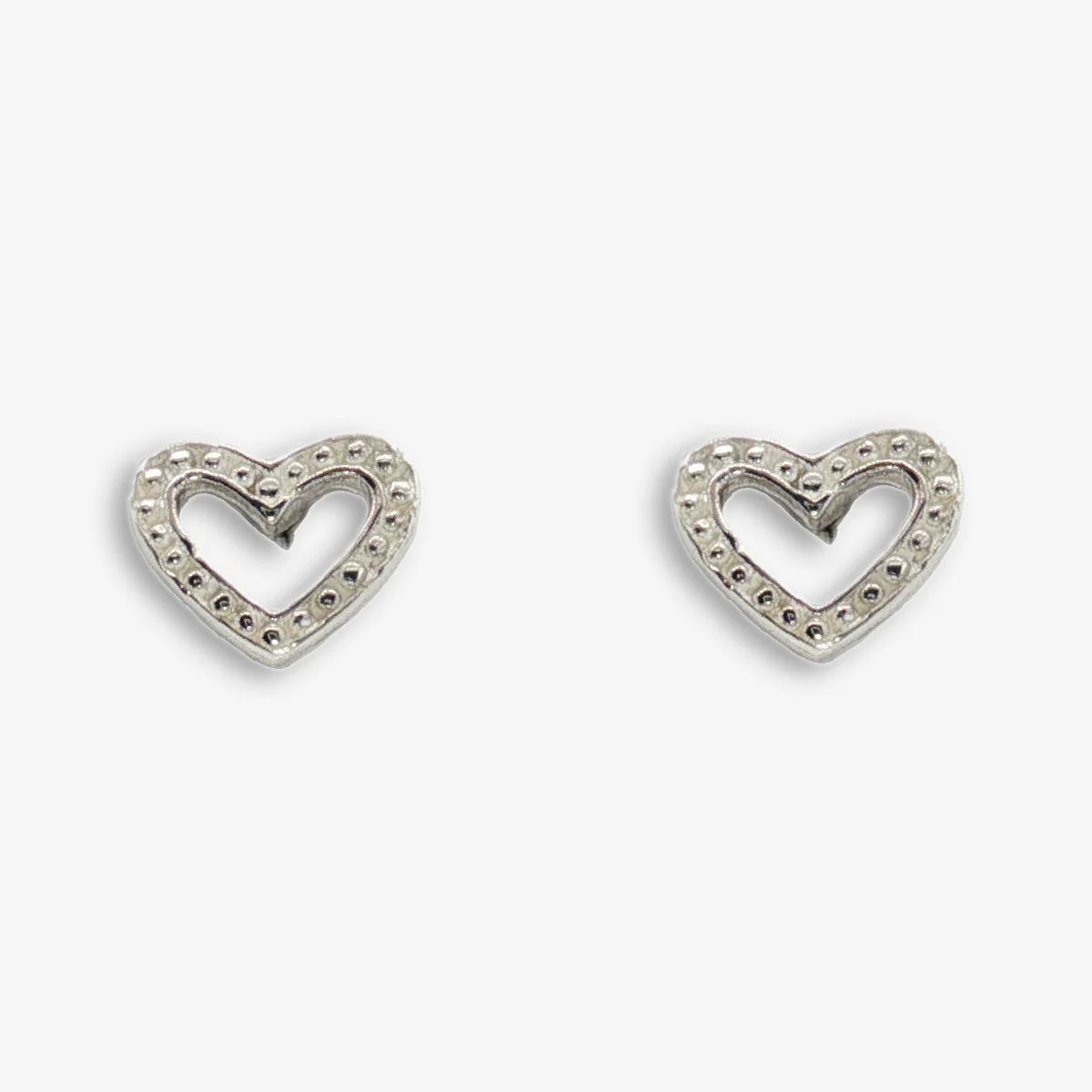 Silver Open Dotted Heart Stud Earrings