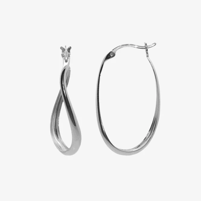 Silver Organic Twist Long Hoop Earrings