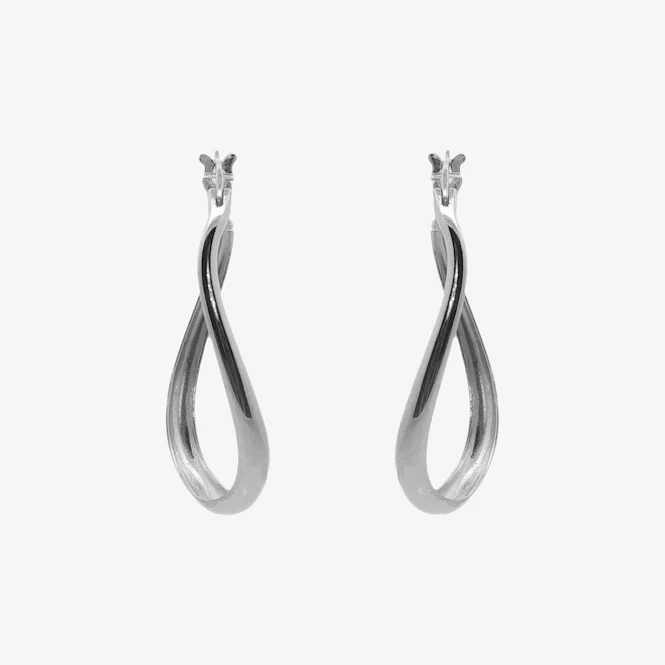 Silver Organic Twist Long Hoop Earrings - Image 2