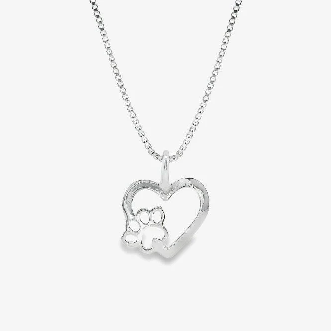 Silver Paw Print Heart Necklace
