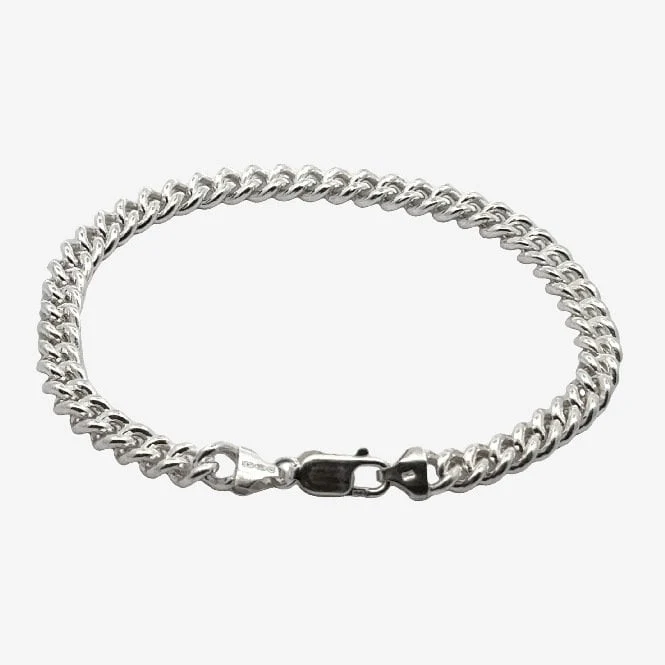 Silver Wide Rounded Curb Link Bracelet, 22cm