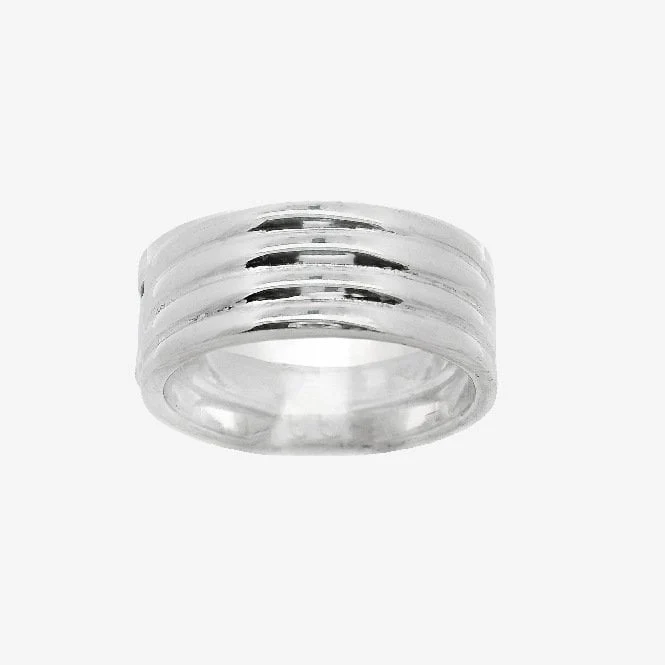 Silver Rounded Ridged Band Ring, Size 59