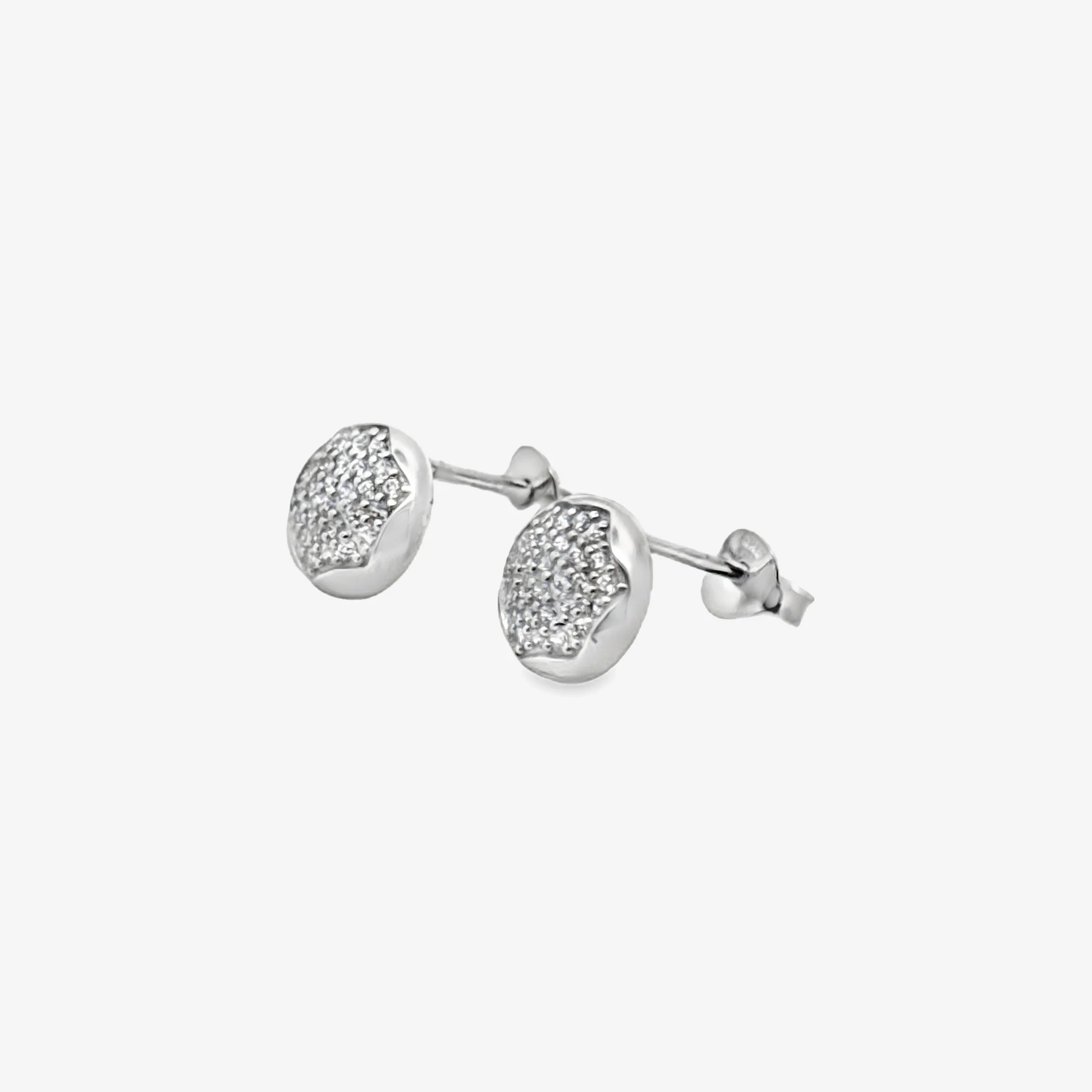Silver Small Hexagon Pave Stud Earrings