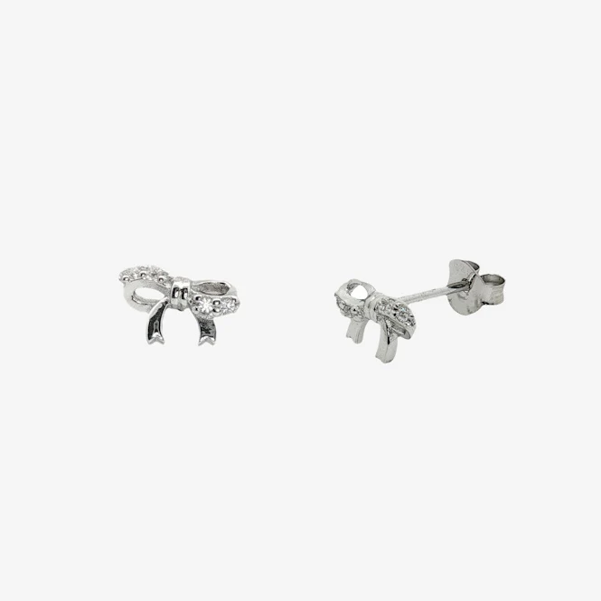 Silver Small Patterned Bow Stud Earrings