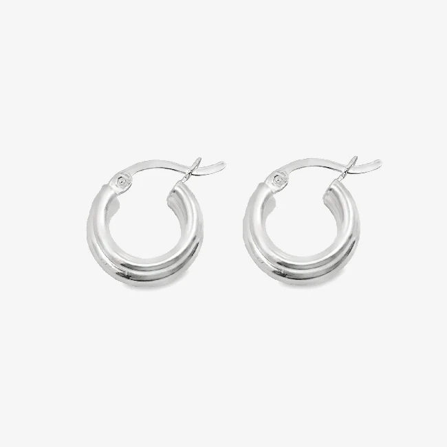 Silver Triple Band Hoop Earrings, 12mm Small