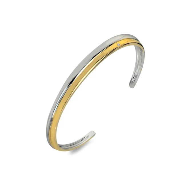 Silver & Gold Droplet Two Tone Bangle - Image 2