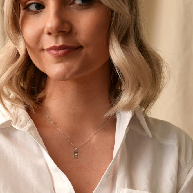 Silver E Micro Pendant Necklace - Image 2